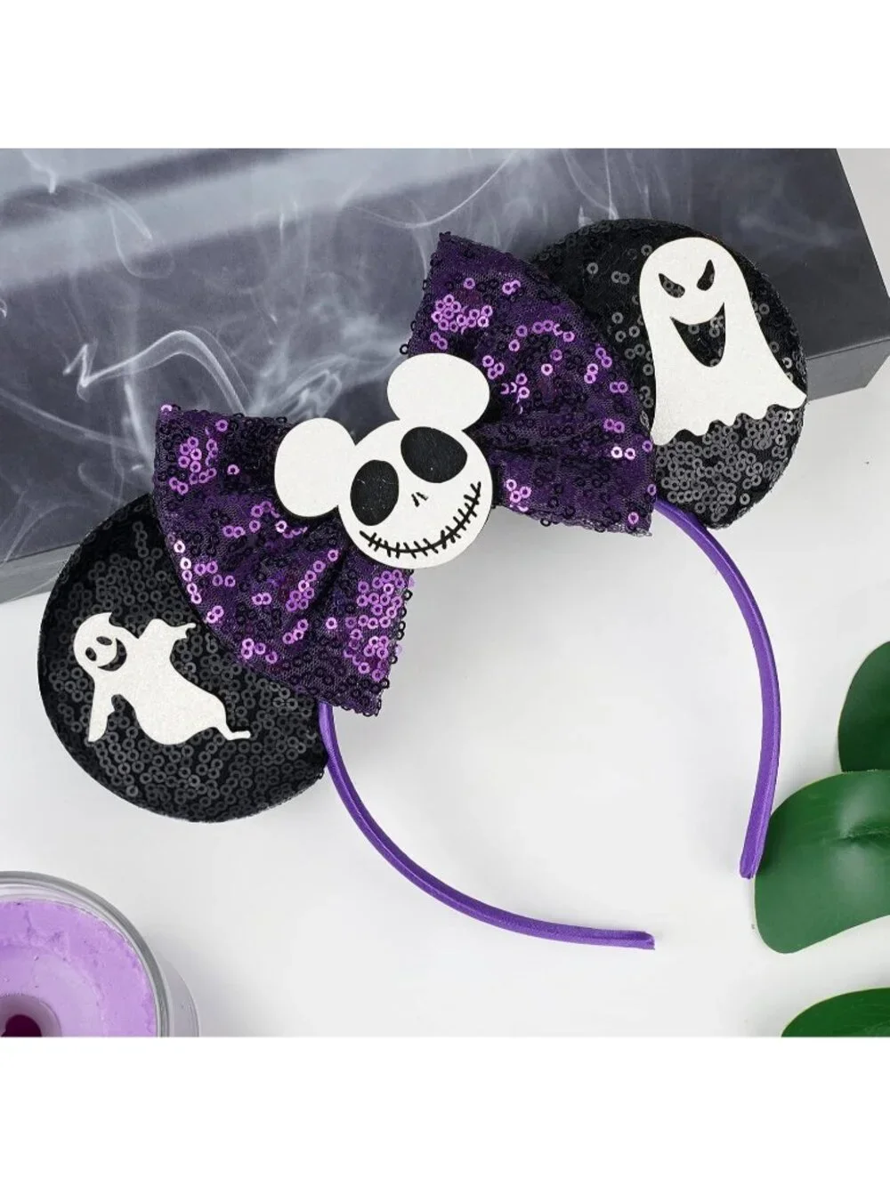 Women purple Black Sequin Handmade Mickey Mouse Headband 2 Pieces